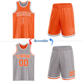 Custom Orange Gray Pinstripe-White Reversible Double Side Sublimation Basketball Set Jersey