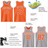 Custom Orange Gray Pinstripe-White Reversible Double Side Sublimation Basketball Set Jersey