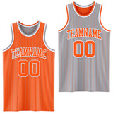 Custom Orange Gray Pinstripe-White Reversible Double Side Sublimation Basketball Set Jersey