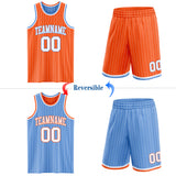 Custom Orange White Pinstripe-Light Blue Reversible Double Side Sublimation Basketball Set Jersey