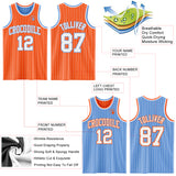 Custom Orange White Pinstripe-Light Blue Reversible Double Side Sublimation Basketball Set Jersey