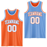 Custom Orange White Pinstripe-Light Blue Reversible Double Side Sublimation Basketball Set Jersey