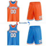 Custom Orange White Pinstripe-Powder Blue Reversible Double Side Sublimation Basketball Set Jersey