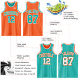 Custom Orange White Pinstripe-Aqua Reversible Double Side Sublimation Basketball Set Jersey