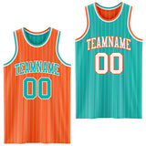 Custom Orange White Pinstripe-Aqua Reversible Double Side Sublimation Basketball Set Jersey