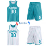 Custom Teal White Pinstripe Reversible Double Side Sublimation Basketball Set Jersey