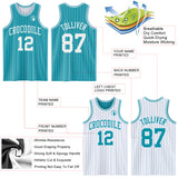 Custom Teal White Pinstripe Reversible Double Side Sublimation Basketball Set Jersey