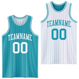 Custom Teal White Pinstripe Reversible Double Side Sublimation Basketball Set Jersey