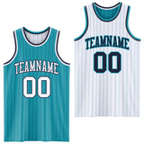 Custom Teal Navy Pinstripe-White Reversible Double Side Sublimation Basketball Set Jersey