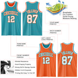 Custom Teal Orange Pinstripe-White Reversible Double Side Sublimation Basketball Set Jersey