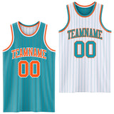 Custom Teal Orange Pinstripe-White Reversible Double Side Sublimation Basketball Set Jersey