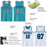 Custom Teal Gray Pinstripe-Navy Reversible Double Side Sublimation Basketball Set Jersey