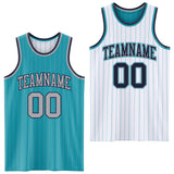 Custom Teal Gray Pinstripe-Navy Reversible Double Side Sublimation Basketball Set Jersey