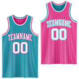 Custom Teal Pink Pinstripe-White Reversible Double Side Sublimation Basketball Set Jersey