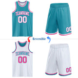Custom Teal Pink Pinstripe-White Reversible Double Side Sublimation Basketball Set Jersey