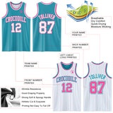 Custom Teal Pink Pinstripe-White Reversible Double Side Sublimation Basketball Set Jersey