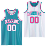 Custom Teal Pink Pinstripe-White Reversible Double Side Sublimation Basketball Set Jersey