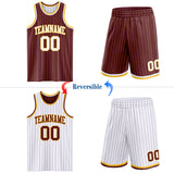 Custom Burgundy Gold Pinstripe-White Reversible Double Side Sublimation Basketball Set Jersey