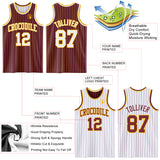 Custom Burgundy Gold Pinstripe-White Reversible Double Side Sublimation Basketball Set Jersey