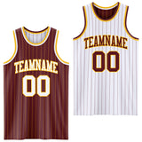 Custom Burgundy Gold Pinstripe-White Reversible Double Side Sublimation Basketball Set Jersey