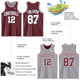 Custom Burgundy Gray Pinstripe-White Reversible Double Side Sublimation Basketball Set Jersey
