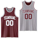 Custom Burgundy Gray Pinstripe-White Reversible Double Side Sublimation Basketball Set Jersey