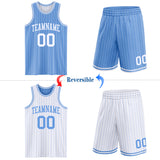 Custom Light Blue White Pinstripe Reversible Double Side Sublimation Basketball Set Jersey