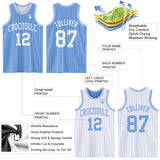 Custom Light Blue White Pinstripe Reversible Double Side Sublimation Basketball Set Jersey
