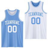 Custom Light Blue White Pinstripe Reversible Double Side Sublimation Basketball Set Jersey