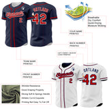 Custom Navy Red-White Reversible Button-Down Baseball Jersey