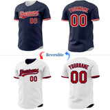 Custom Navy Red-White Reversible Button-Down Baseball Jersey