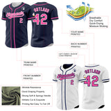 Custom Navy Pink-White Reversible Button-Down Baseball Jersey