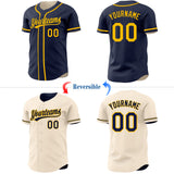 Custom Navy Cream Reversible Button-Down Baseball Jersey