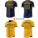 Custom Navy-Gold Reversible Button-Down Baseball Jersey