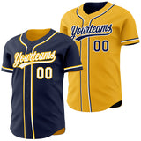 Custom Navy White-Gold Reversible Button-Down Baseball Jersey