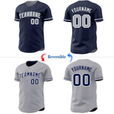 Custom Navy Gray-White Reversible Button-Down Baseball Jersey