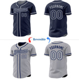 Custom Navy-Gray Reversible Button-Down Baseball Jersey