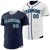 Custom Navy Gray-Teal Reversible Button-Down Baseball Jersey