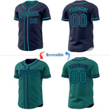 Custom Navy-Teal Reversible Button-Down Baseball Jersey