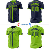 Custom Navy-Neon Green Reversible Button-Down Baseball Jersey