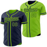 Custom Navy-Neon Green Reversible Button-Down Baseball Jersey