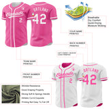 Custom Pink-White Reversible Button-Down Baseball Jersey