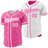 Custom Pink-White Reversible Button-Down Baseball Jersey
