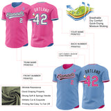 Custom Pink White Black-Light Blue Reversible Button-Down Baseball Jersey
