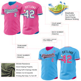 Custom Pink White Black-Sky Blue Reversible Button-Down Baseball Jersey