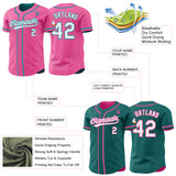 Custom Pink White-Teal Reversible Button-Down Baseball Jersey