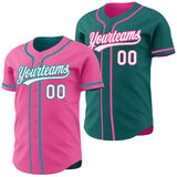 Custom Pink White-Teal Reversible Button-Down Baseball Jersey