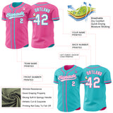 Custom Pink White-Teal Reversible Button-Down Baseball Jersey