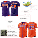 Custom Purple Orange-White Reversible Button-Down Baseball Jersey
