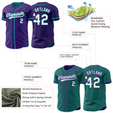 Custom Purple White-Teal Reversible Button-Down Baseball Jersey